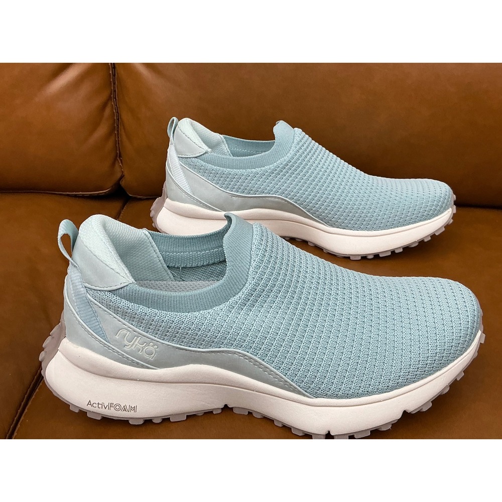 Ryka Jumpstart Sneaker Womens 7W Blue New Washable Stretch Knit Slip-On